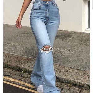 Distressed High Waist Ripped Jeans